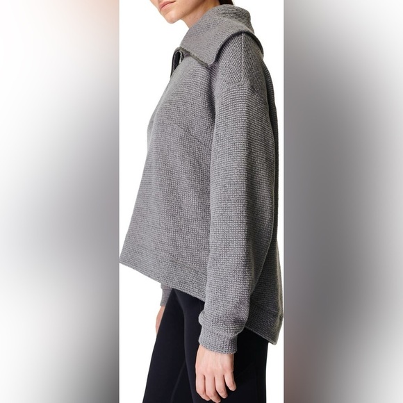 Sweaty Betty Restful Bouclé Half Zip Pullover charcoal marl size 10/Large - Picture 3 of 9
